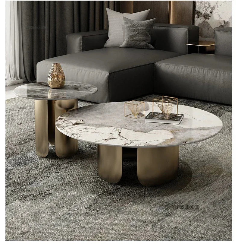 Light Luxury Italian Coffee Tables for Living Room Small Round Rock Slab Designer Table Minimalist Smooth Side Table for Office