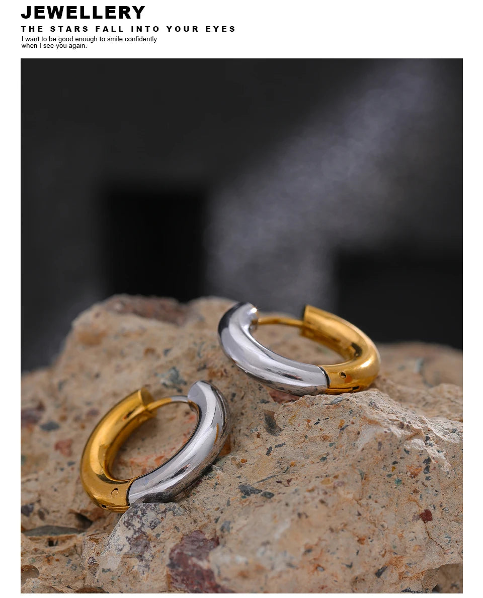 Yhpup  Chic Stainless Steel Geometric Round Hoop Earrings Women Gold Silver Color Charm Trendy Fashion Temperament Jewelry