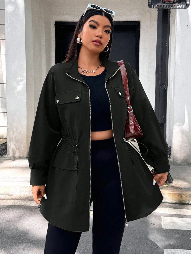 Plus Size Solid Colour Ladies Jacket Casual Fashion Windproof Zip Design Suitable for Autumn and Winter Coat