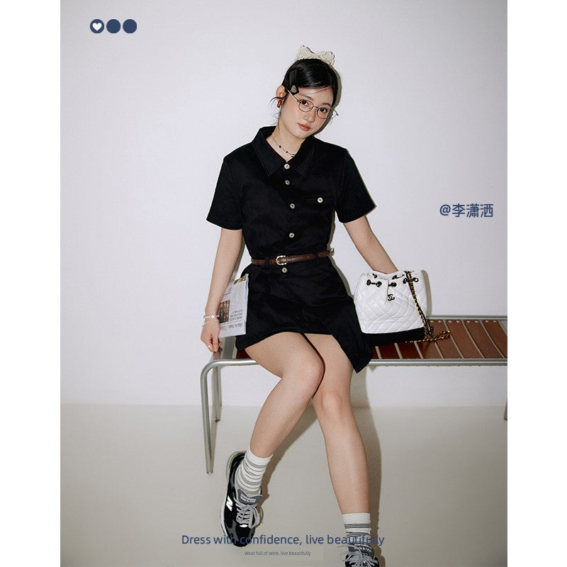 Li Xiaosan Loose-Fit Black Working Wear Dress Fake Two-Piece