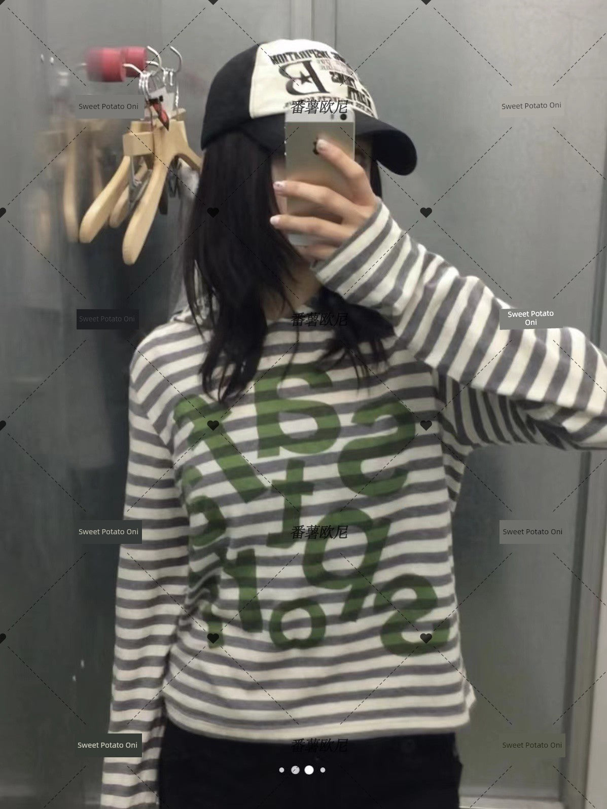 Sweet Potato Oni Homemade 2024 Spring Niche Style Safari Stripes Hooded Letter-Print Y2g Loose Long Sleeves