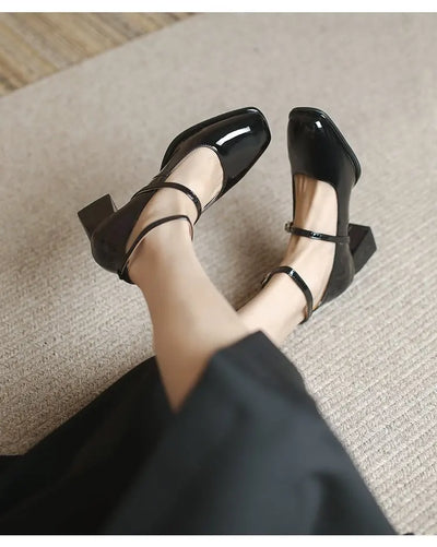 2025 New Women's Mary Janes Shoes High Quality Leather Shoes for Women Square Toe Shallow Buckle Strap Women's Shoes sandalias