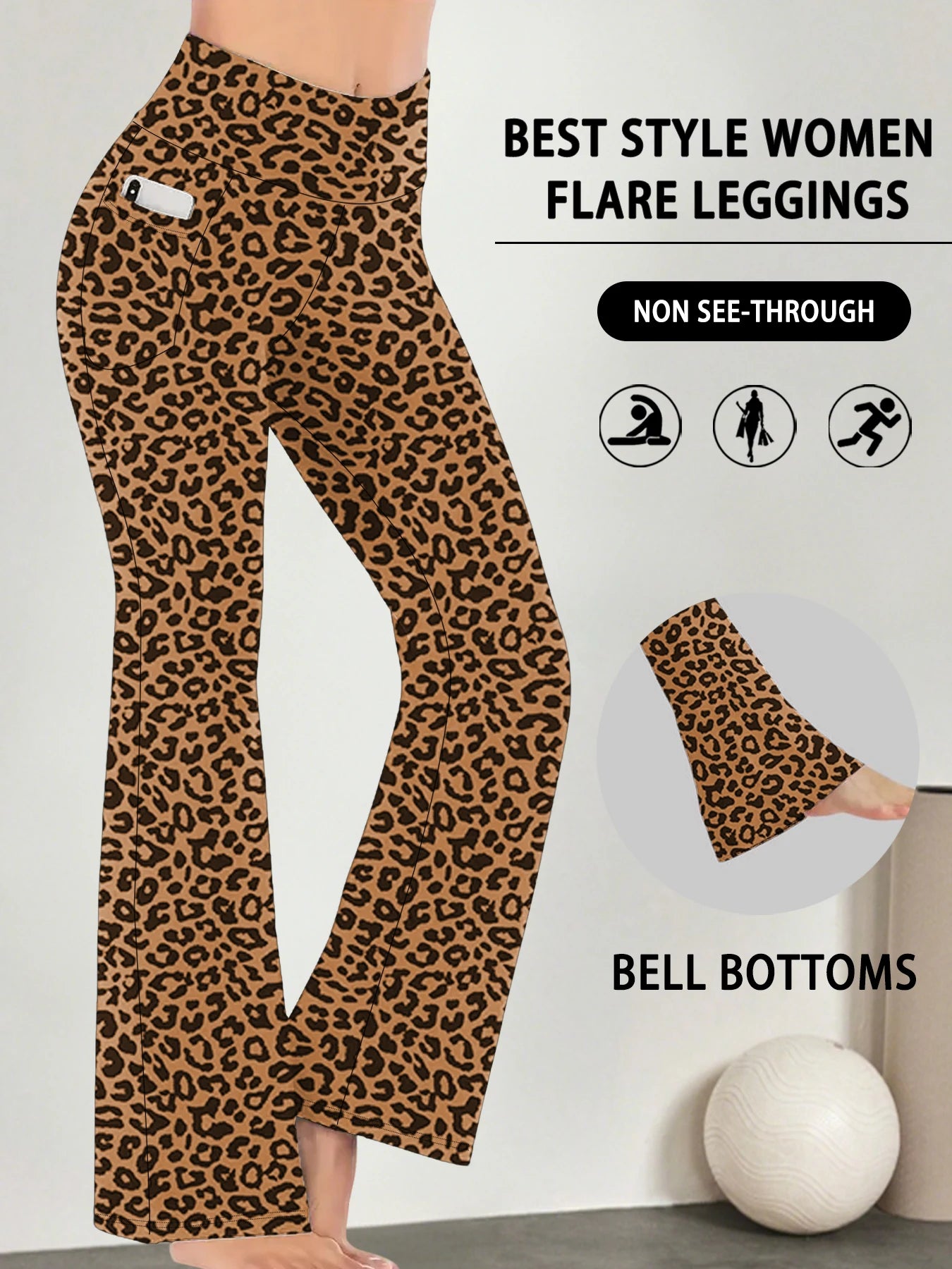 Women's Super Soft Flare Pants with Pockets High Waisted Tummy Control Workout Yoga Push Up Gym Fitness Leggings Bell Bottoms