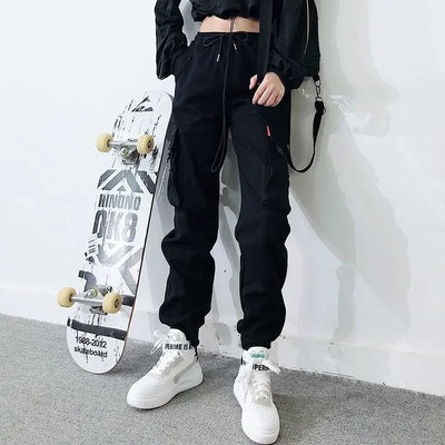 Hip Hop Women's Sweatpants Sports Fashion Cargo Pants Female Korean Harem Pants Black Loose Casual Joggers Plus Size Trousers