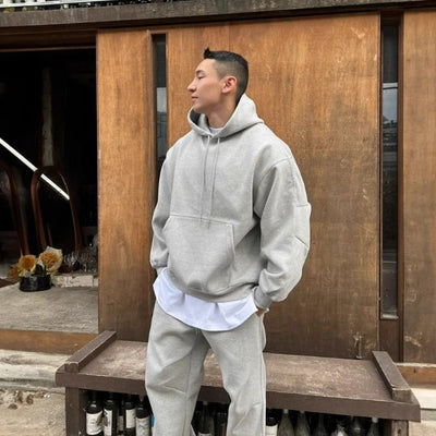 Hooded Sweatshirt Men's Autumn Winter Velvet Two-piece Set American Oversize Loose Casual Sweatpants Suit Aesthetic Streetwear
