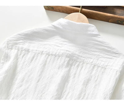 Breathable Long Sleeved Men's Shirts lapel Collar Single Breasted Solid Color Bussiness Casual Versatile Tops for Early Autumn