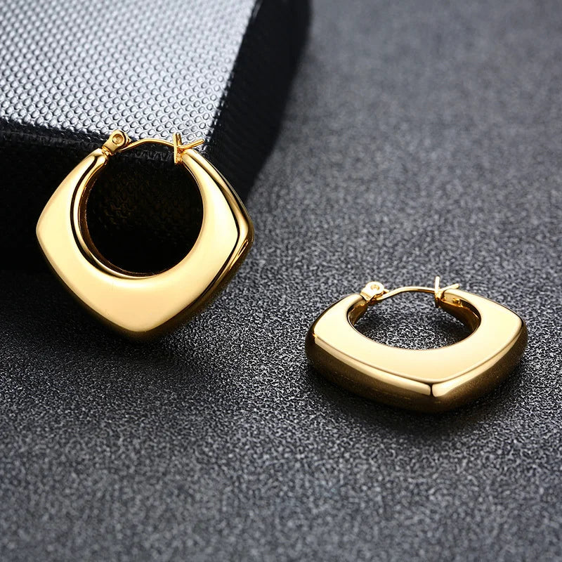 Fashion Square Geometric Hoop Earrings for Women, Chic Metal Stainless Steel Lady Earrings Bijoux Femme New Jewelry