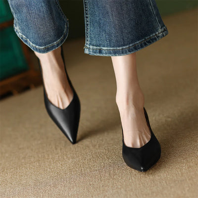plus size 34-42 women's genuine leather 4.5cm kitten heel pointed toe slip-on pumps elegant ladies low heeled shoes