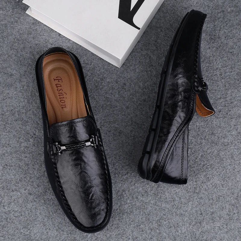 Men's breathable casual summer shoes with hollowed out men's driving shoes, high-quality men's business  genuine leather loafers