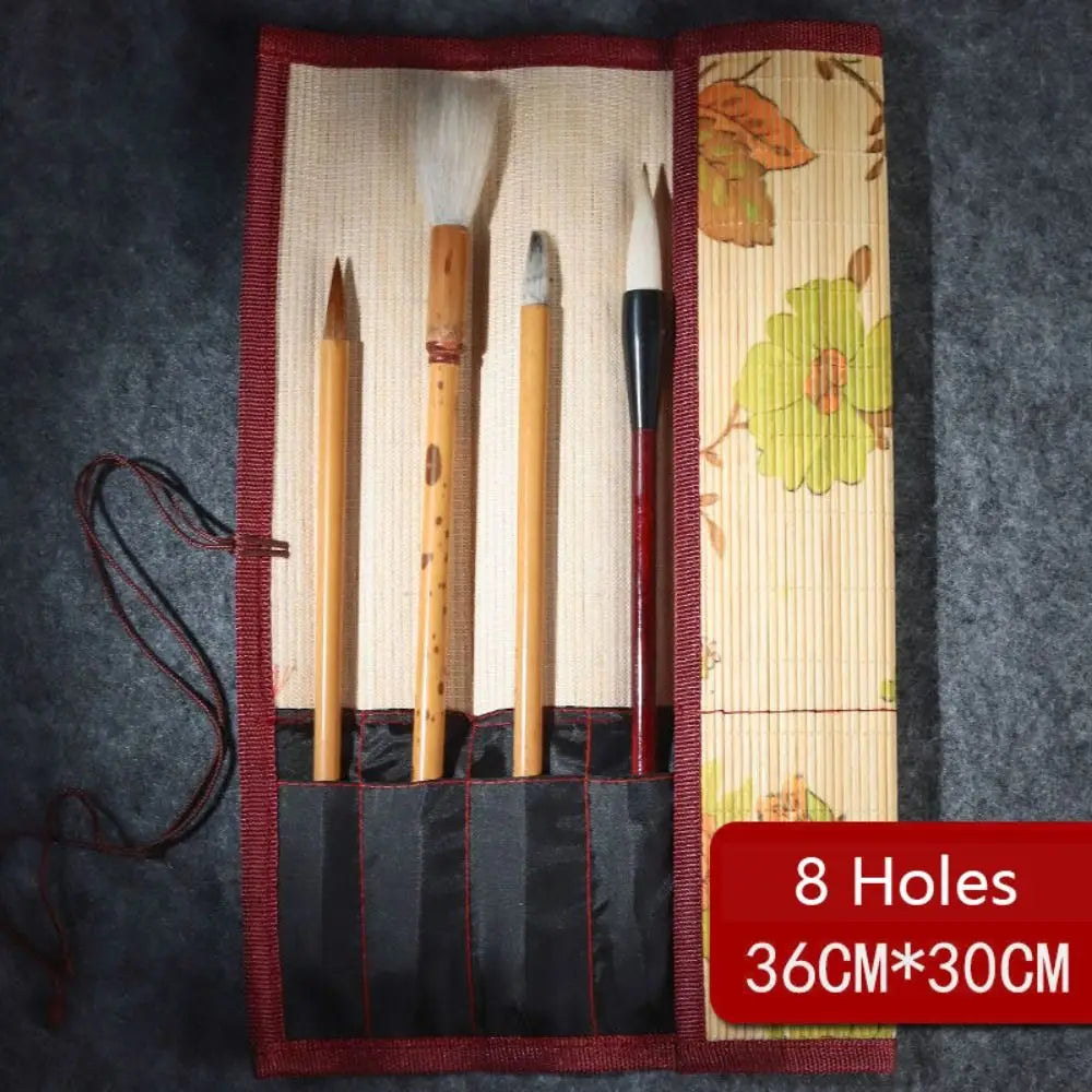 Bamboo Painting Brushes Holder High Quality Large Capacity Chinese Style Calligraphy Pen Curtain Pen Case Art Supplies