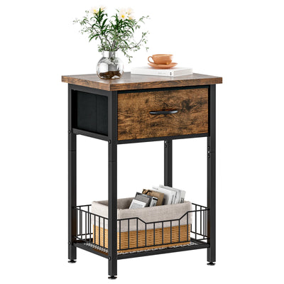 Bed Side Table with Adjustable Fabric Drawer Night Stand for Bedroom 3-Tier Storage End Table for Living Room