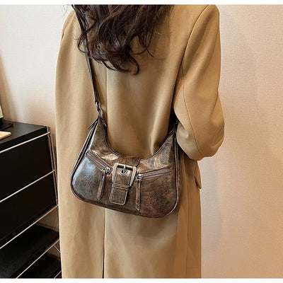 Retro Belt Design PU Leather Shoulder Bags for Women 2024 Y2K Small Vintage Female Underarm Crossbody Bag Fashion Handbags