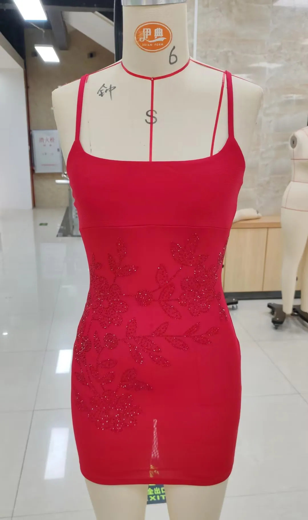 Combhasaki Women's Summer Adjustable Shoulder Straps Rhinestone Floral Print Square Neck Backless Slim Bodycon Short Mini Dress