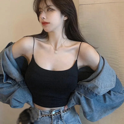 Women Camisole Slim Fit Sleeveless Tank Top Lightweight Crop Top Spagetti Strap Casual Base Top Solid Color