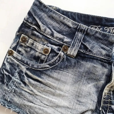 Gothic Union Jack Shorts Y2K Women Sweetheart Harajuku Letter Embroidery Retro Blue Baggy Shorts High Waist Slim Fit Mini Skirt