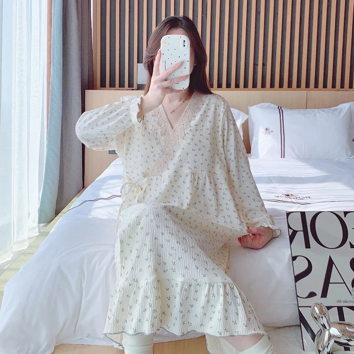 2025 Summer Pregnant Women Clothes Fashion Sweet Lace Patchwork V-neck Maternity Nursing Nightgowns Sleep Lounge Dress Lactation