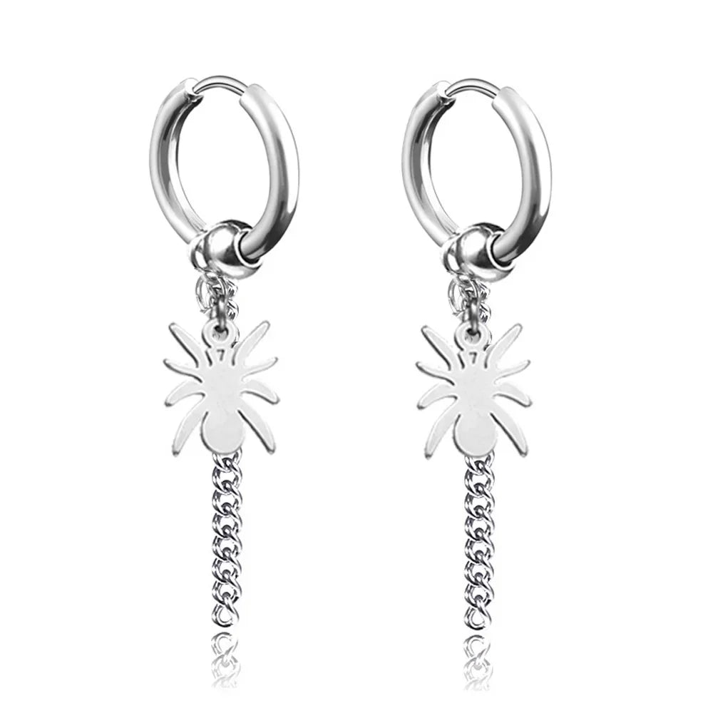 New Punk Stainless Steel Chain Hoop Earrings For Women Men 2023 Trendy Goth Pop Hip Hop Pendants Ear Jewelry Accessories Earring