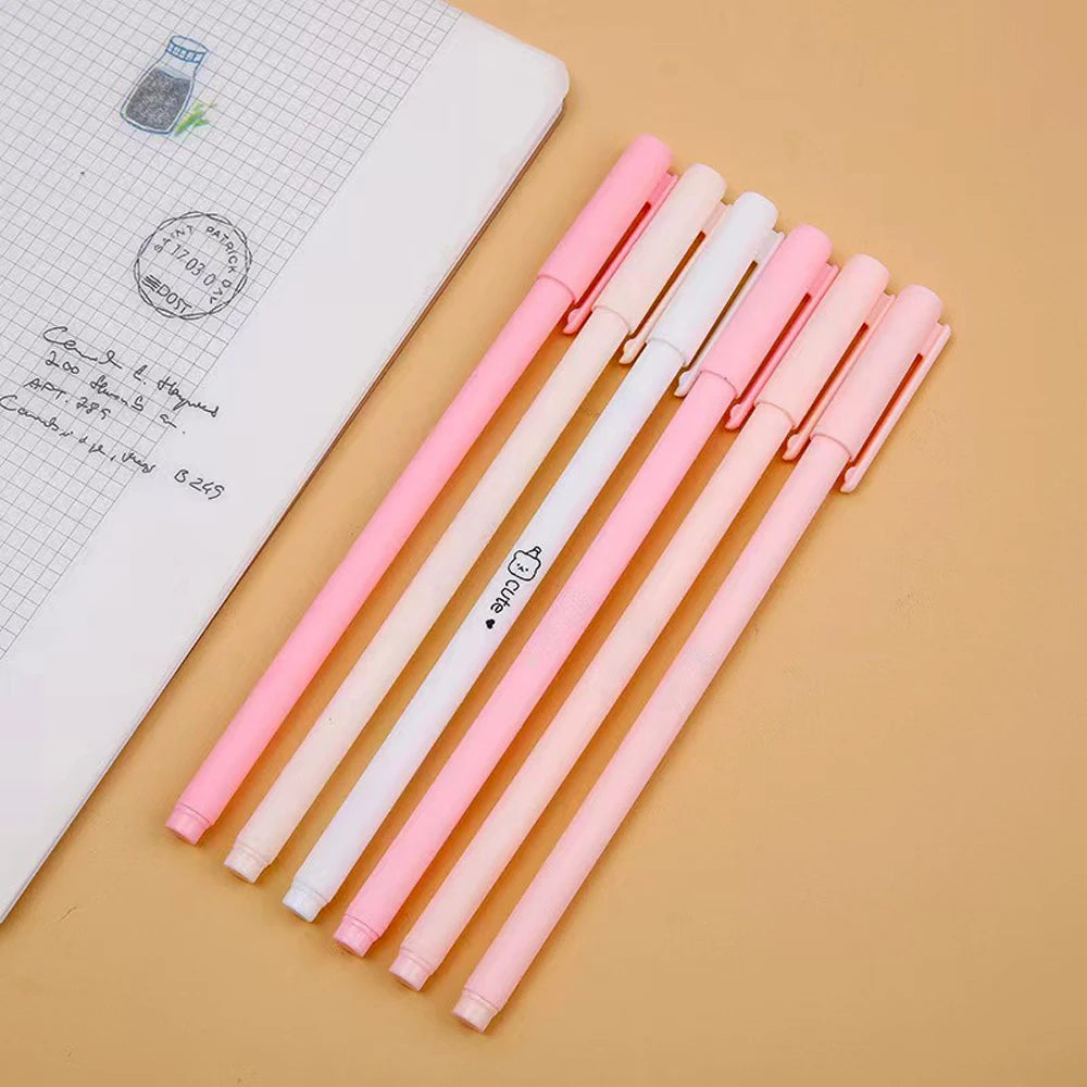 6Pcs/Set Cute Morandi Gel Pen Kawaii 0.5mm Black BallPen Office School Stationery Supplies Student Writing Water Pen Neutral Pen