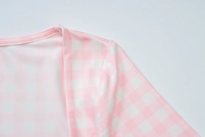 Square Collar Short Sleeve Bodycon Plaid Print T-Shirt