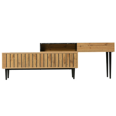Lazyspace Modern TV Stand with Marble and Wood Grain, TV Cabinet with Iron Legs, Wooden TV Stand with Storage Space