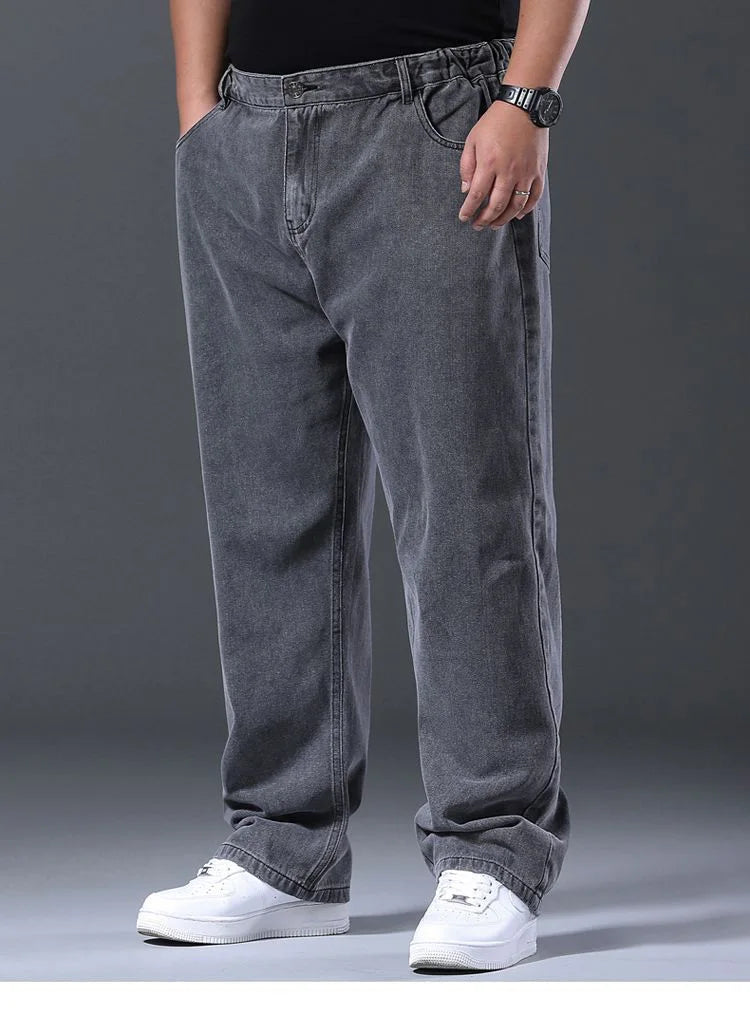Men's Plus Size Jeans Elastic Waistband 30-48inch Stretch Denim Pants Straight Leg Breathable Loose Fit Streetwear Casual Wear