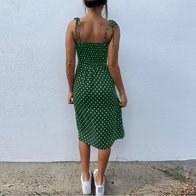 Dresses 2024 Sundress Summer Women Causal Polka Dot Sleeveless High Pleated elastic waist V-Neck Beach Dress Vestidos De Verano