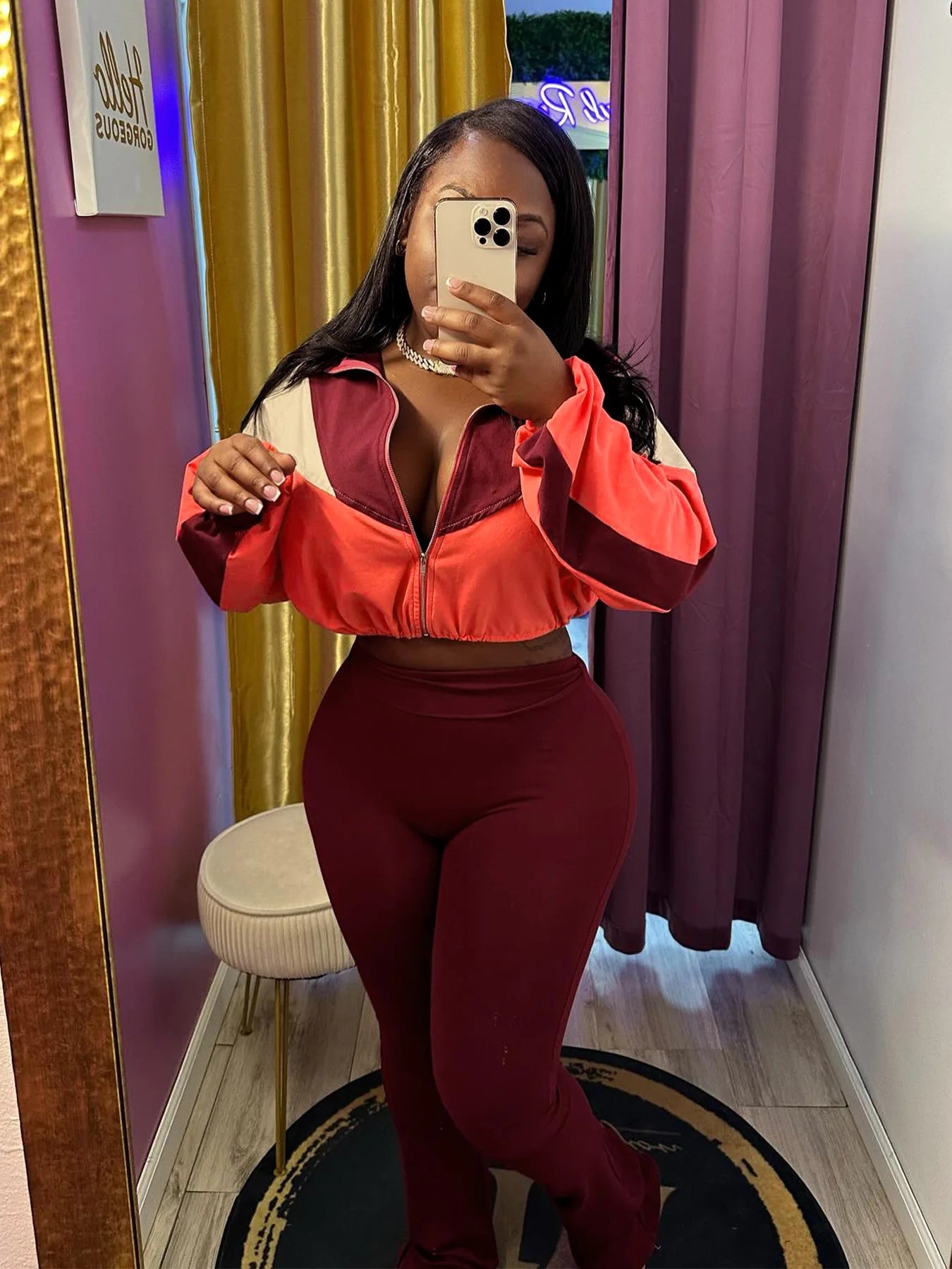 FAGADOER Color Block Street 2 Piece Set Outfit Casual Zip Drawstring Crop Top + High Waist Flare Pants Suit Autumn New Activwear