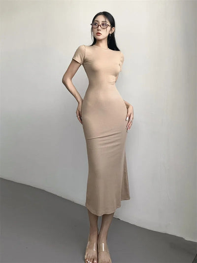 Women's Sexy Slim Fishtail Dresses Temperament Long Dress Short-sleeved Pure Desire To Show Figure Tight Beautiful Hip Skirt