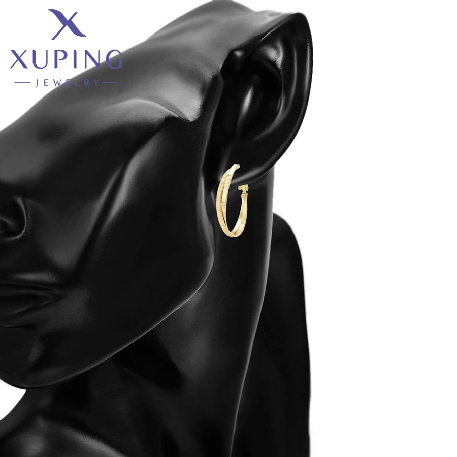 Xuping Jewelry New Arrival Trendy Fashion Серьги Light Gold Color Hoop Earrings for Women Girl Party Gift X001019741