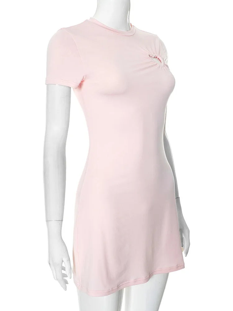 Love Hollow Out Short Sleeve Mini Dress Pink White Black Casual Dresses Womens Summer Clothes N85-BD16