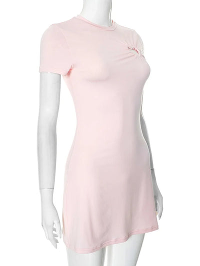 Love Hollow Out Short Sleeve Mini Dress Pink White Black Casual Dresses Womens Summer Clothes N85-BD16