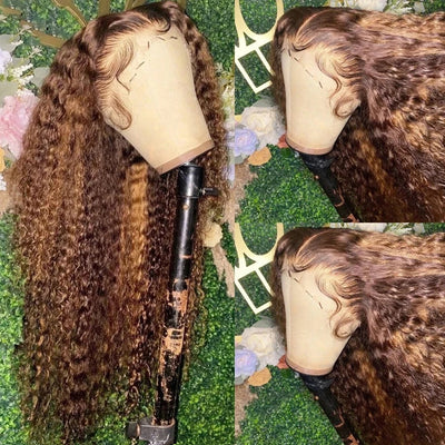 13x4 Highlight Wig Curly Human Hair Wigs For Women Colored Honey Blonde Lace Front Human Hair Wig 13x6 HD Deep Wave Frontal Wigs