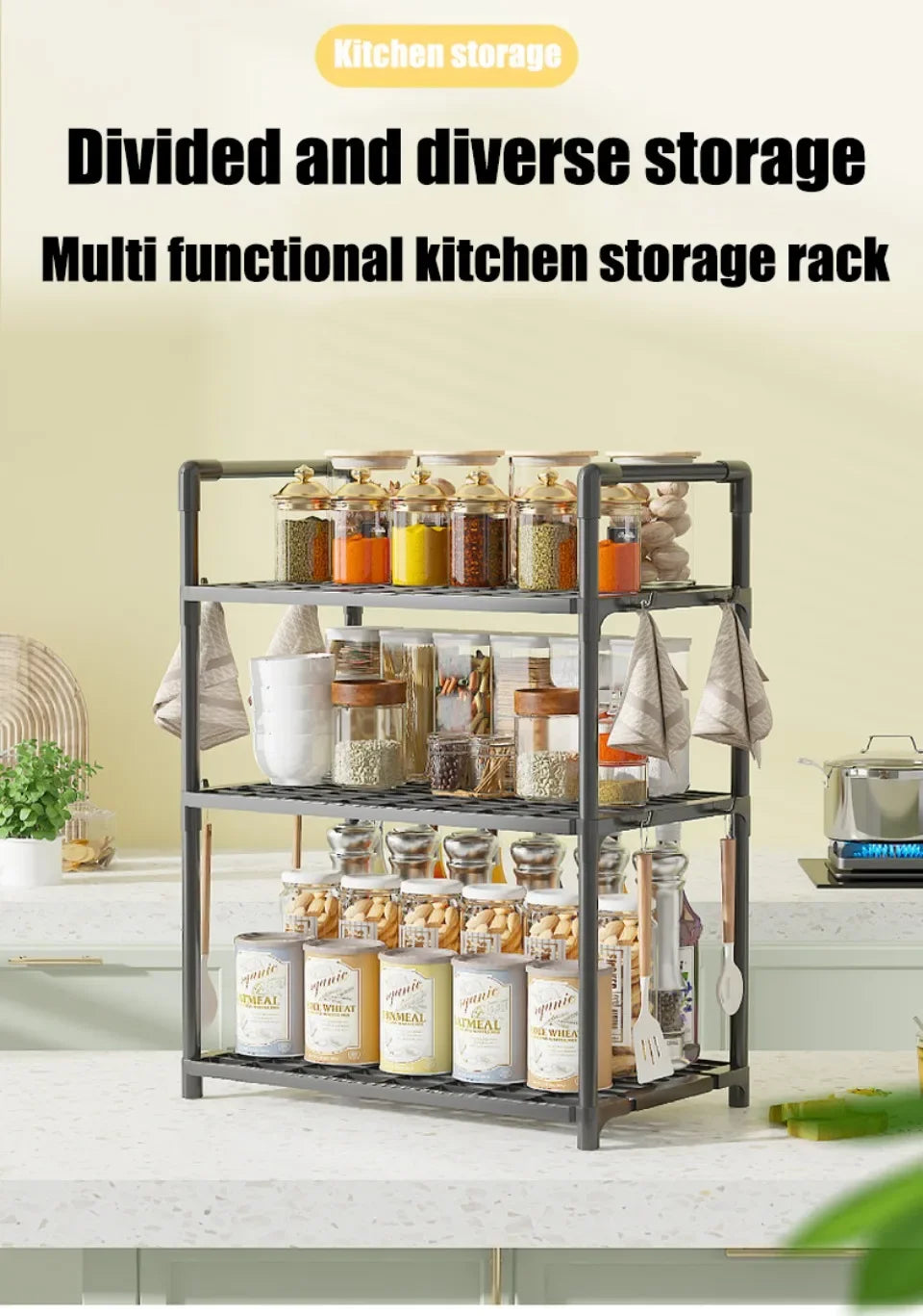 2/3Layer Kitchen Storage Shelf High-capacity Easy To Install Seasoning Rack PP Material Modern Minimalism Kitchen Furniture