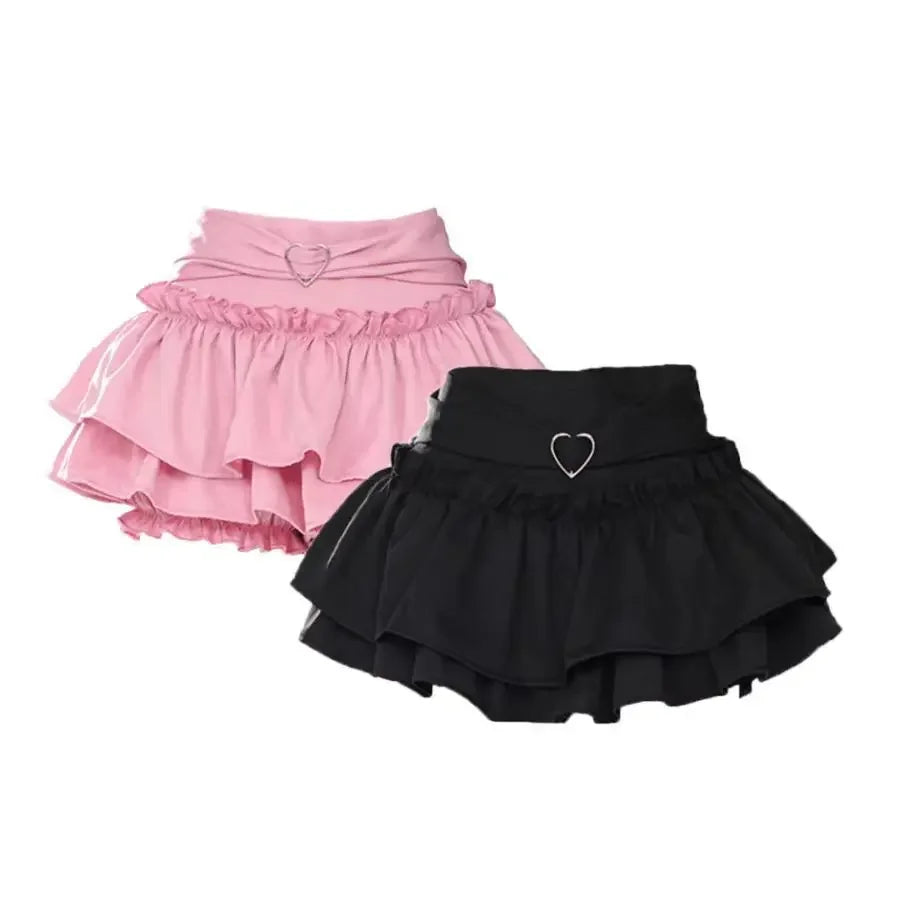 Pink A- line Mini Skirt Women's Summer 2024 New Style Puffy Slimming Cake Skirt A- line Pleated Dress Lightweight Fashion