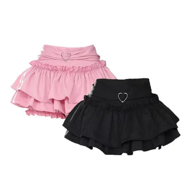 Pink A- line Mini Skirt Women's Summer 2024 New Style Puffy Slimming Cake Skirt A- line Pleated Dress Lightweight Fashion