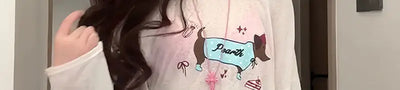 Women's Summer White Sheer Dachshund Print Loose Slim-Fit Long Sleeve T-Shirt Sun Protection Cover-Up Sweet Sexy Casual Lazy Top