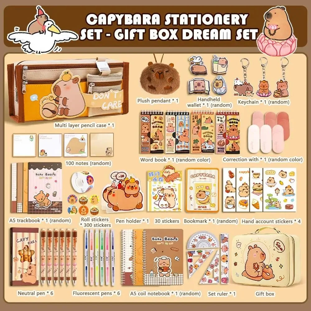 Large Capacity Gift Box Capybara Stationery Set Pencil Case Abundant Back-to-school Gift Kit Cute School Supplies for Students