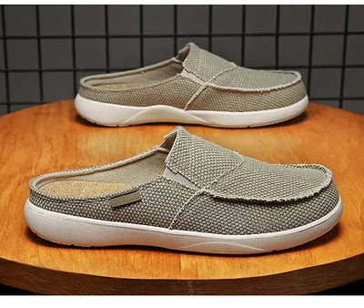 Men Half Shoes Slippers Summer Canvas Casual Classic Outdoor Slip-on Men Light Breathable Flat Loafers Walking Shoe Zapatillas