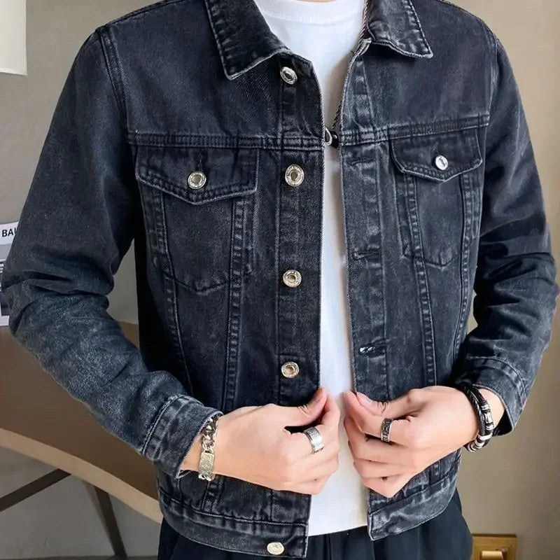 Jeans Coat for Men Black Autumn Denim Jackets Man High Quality Winter 2024 Low Cost Joker Fashion Large Size Menswear New in Y2k