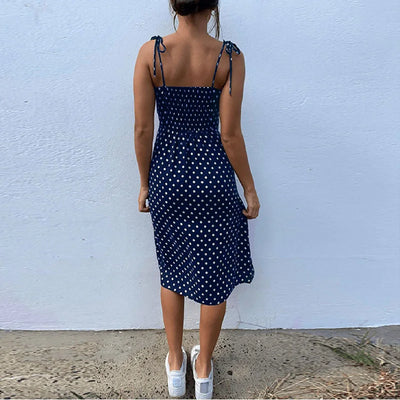Dresses 2024 Sundress Summer Women Causal Polka Dot Sleeveless High Pleated elastic waist V-Neck Beach Dress Vestidos De Verano