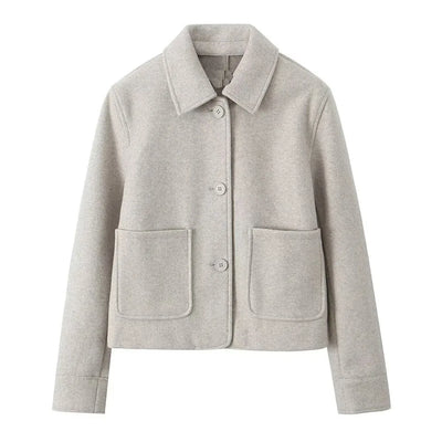 2024 RARF loose single breasted lapel long sleeved short pocket decoration soft coat women's autumn and winter new item