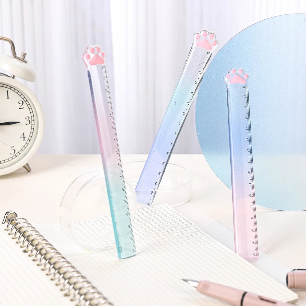 15cm Cat Claw Ruler Gradient Color Clear Scale Straight Measuring Rule Bookmark Stationery Office School A7588