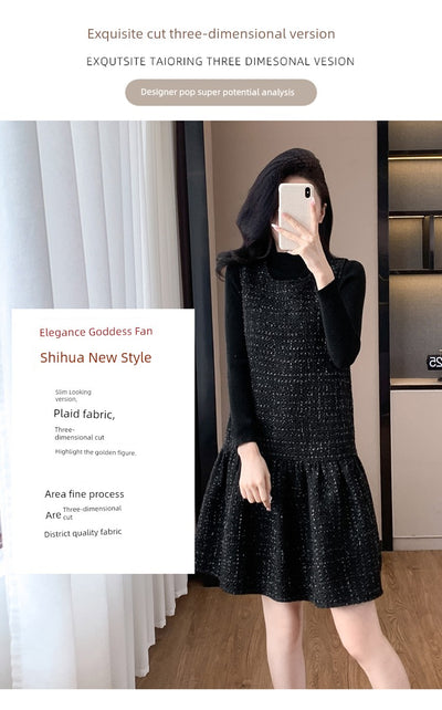 Woolen One piece Dress Women clothing Plus size Fat Mm2024 Autumn and Winter New Age-Reducing High end Western Style Fashion Woolen Vest Dress