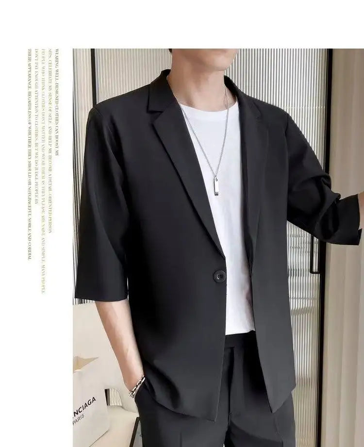 Summer Short Sleeved Blazer Men Fashion Social Mens Dress Jacket Korean Loose Casual Suit Jacket Mens Office Formal Blazer M-3XL