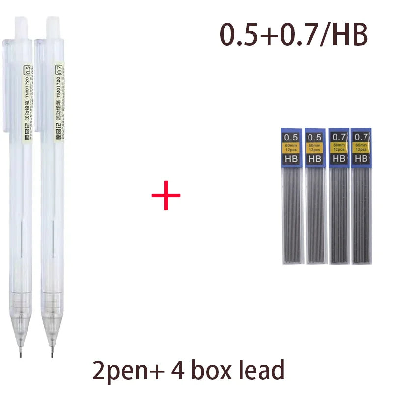 Mixed Loading 0.5&0.7mm Mechanical Pencil White Simple Automatic Pen for Students School Supplies Office Accessories Stationery