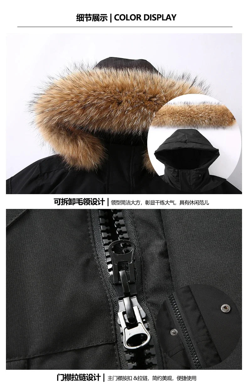 Fashion Parkas Male Casual Warm Down Jackets New Winter Mens Hooded Fur Collar Duck Down Coats High Quality Waterproof Coats