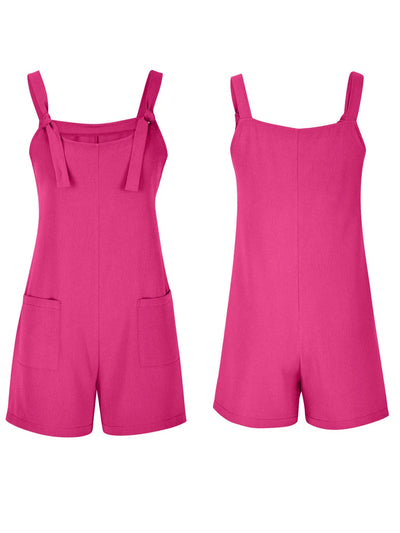 2025 Summer Women's Jumpsuit Overalls Short Loose Sleeveless Wide Leg Overall Solid Casual Romper with Pockets