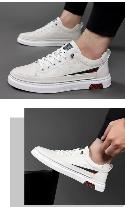 Spring New Shoes for Men Genuine Leather Casual Shoes Leisure Flats Skateboard Shoes Cow Leather Youth Lace-up Sneakers