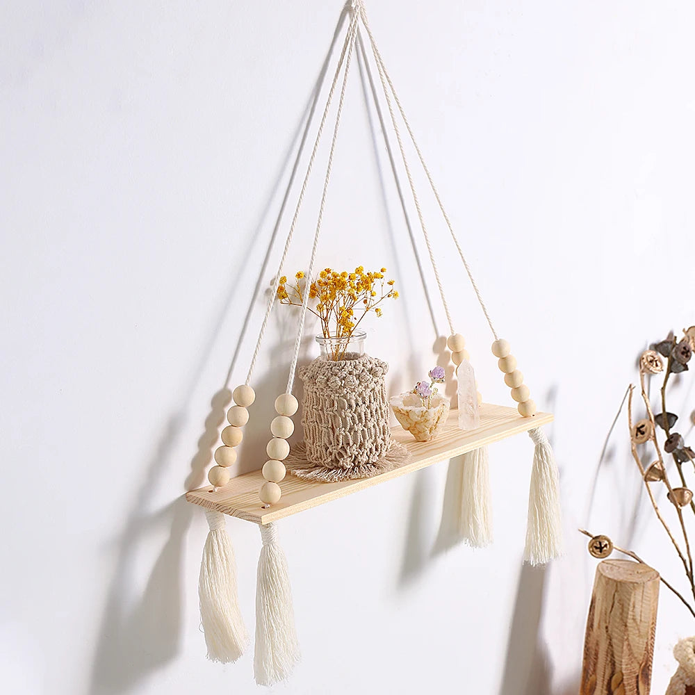 Wooden Storage Rack Wall Hanging Shelves Plant Floating Wall Shelf Rustic Wood Shelves Bedroom Living Room Home Decorations Gift