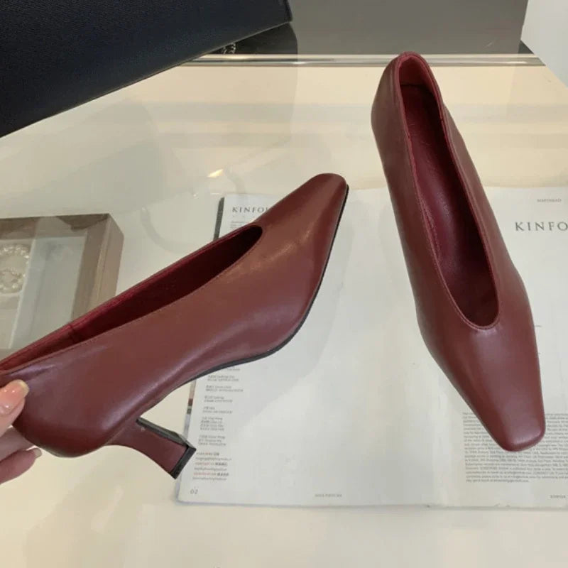 Elegant Woman High Heel Shoes Square Toe Pumps Female Office Shoe Shallow Designer Shoes Spring Autumn Brand Retro Witch Shoes